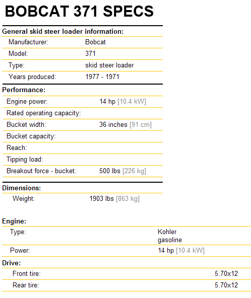 Bobcat 371 Specifications
